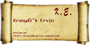 Krsnyák Ervin névjegykártya